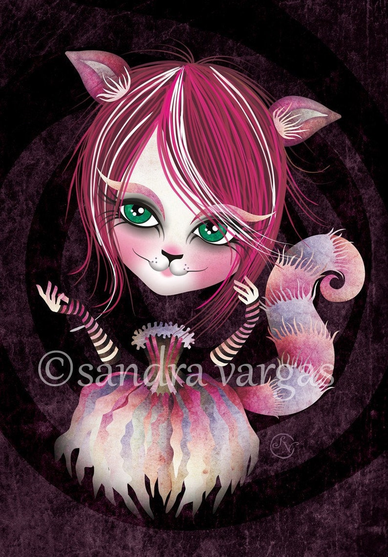 Cheshire Kitty, 8 x 10 Art Print, Alice in Wonderland Print, Cheshire Cat image 1