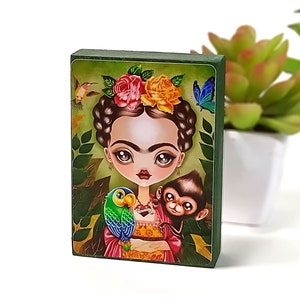Frida Collectible ACEO ATC Mini Print Mounted on Wood, Mini Art, Easter Gift image 2