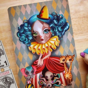 Penelope's Imaginarium Postkarte, Zirkus Mädchen, Clown Girl, Vintage Zirkus, Postcrossing, snail mail