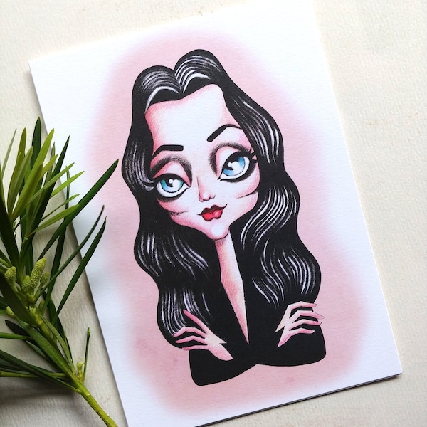 Morticia Addams Sketch 5 x 7 Mini Print Limited Edition - Gothic Diva - Regalo per la festa della mamma