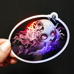 Spookachtige holografische sticker, griezelig schattig, Holo sticker, Ghost sticker, snail mail swap