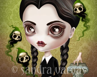 Be Afraid 8 x 10 Print Wednesday Addams Digital Illustration by Sandra Vargas