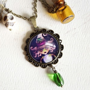 OOAK Wicked Witch Necklace - OOAK Bronze Pendant Necklace - Halloween Jewelry