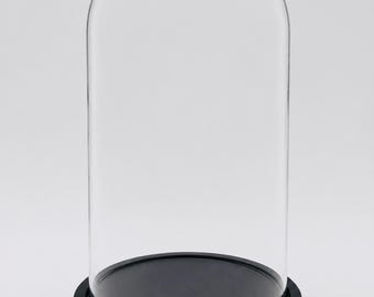 Glass bell jar 25x17 cm – Black wooden base – Empty entomological display case – Butterfly and insect display – Cabinet of curiosities