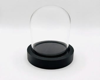 10x10 cm glass bell jar with black wooden base – Display case for insects, butterflies and curiosities – Naturalist display