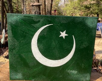 Pakistan Flag Sparkly 18 x 24 Inch Acrylic Canvas Painting