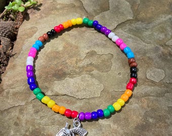 Progressive Pride Bead Bracelet with Charm