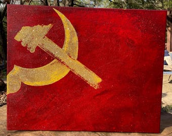 Sparkly Hammer and Sickle Communist 18 x 24 Inch Acrylic Canvas Painting