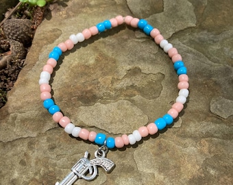 Trans Pride Bead Bracelet with Charm