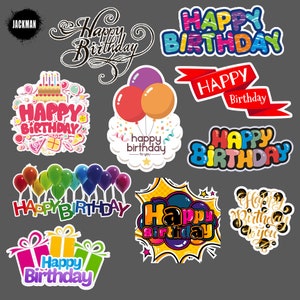 Proficiat met je verjaardag, stickersjabloon, digitale print, afdrukbaar, svg, png, psd