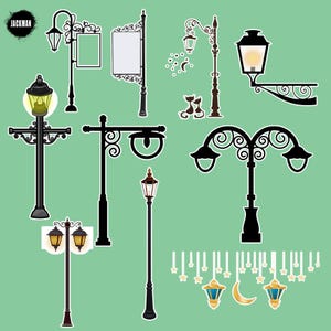 Digital Print Lamp Lights Lamppost Street Lights Illustration, Sticker Template, Printable, Clip Art, Digital Images, png, svg, psd