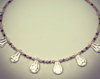 Pearl, Swarovski, and vintage chandelier crystal necklace