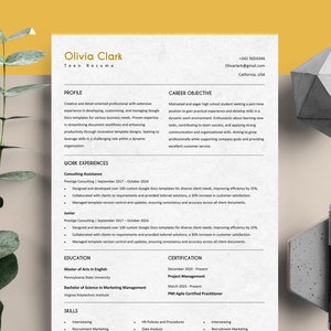 Teen Resume Template with Writing Guide Highschooler Student Entry Level Internship Undergrad Freshers First Job CV ATS Compatible