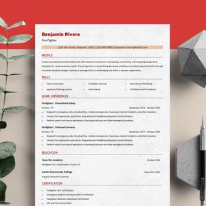Fire Chief Resume Template Etsy