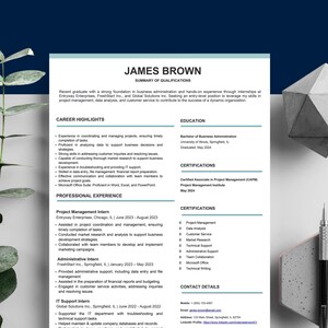 Entry Level Resume Template for Word, Google Docs, Apple Pages - Easy to Customize, Instant Download, Printable