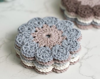 Posavasos de flores de crochet hechos a mano / Paleta de colores Morandi / Tapetes para tazas