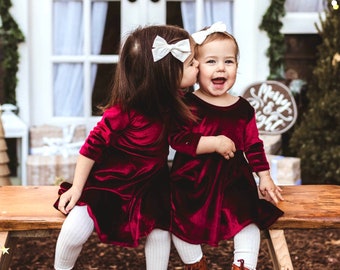 Red Velvet Girls Christmas Dress, Twirly, Girls Holiday Photo Shoot Dress, Family Photos Dress, handmade by Fi and Me, Hunter Green