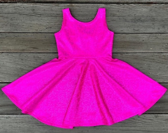 Pink Shimmer Twirl Dress: Handmade Full Circle Skirt