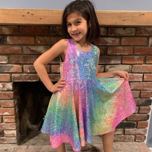 Sparkly Rainbow Twirly Dress, Unicorn Obsessed, Birthday Dress, Gifts for Girls, Special Play Dress, Spinning Dress, Princess Party Dress image 1