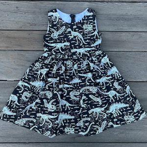 Glow in the Dark Girls Dinosaur Dress, STEM, T-Rex, science, Jurassic, cotton girls dress, Handmade by Fi and Me