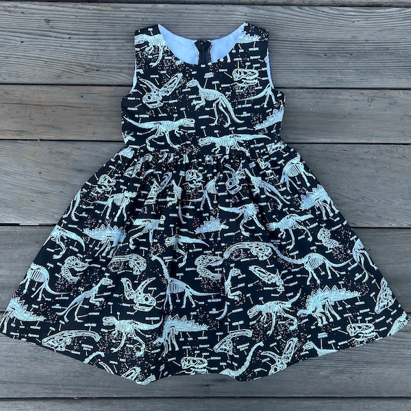 Glow in the Dark Dinosaur Dress: STEM T-Rex Cotton Girls Dress