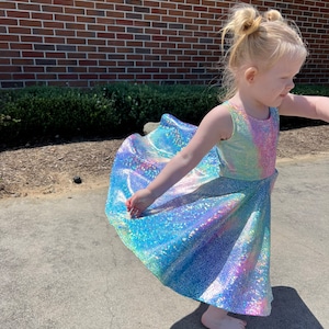 Sparkly Rainbow Twirly Dress, Unicorn Obsessed, Birthday Dress, Gifts for Girls, Special Play Dress, Spinning Dress, Princess Party Dress image 3