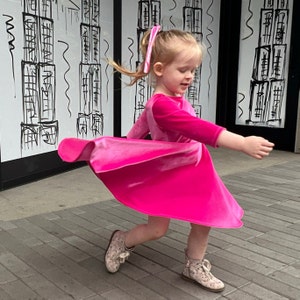 Pink Girls Twirly Dress, Velvet dress for girls, Fall Clothing, Gifts for Girls, Holiday Dresses, Pretty girls Dresses, Made by Fi and Me