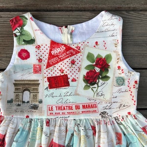 Parisian Sundress, Paris theme, Girls Cotton Dress, Red Florals, Gifts for Girls, Travel, Bright Pink floral, Cotton Sundress, by Fi and Me