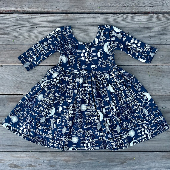 Stem Navy Girls Cotton Dress: Math & Science Playwear