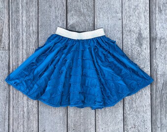 Twirly Royal Blue and Silver Ruffle Girls Full Circle Skirt, handmade by Fi and Me, Ballerina, Twirl, Play