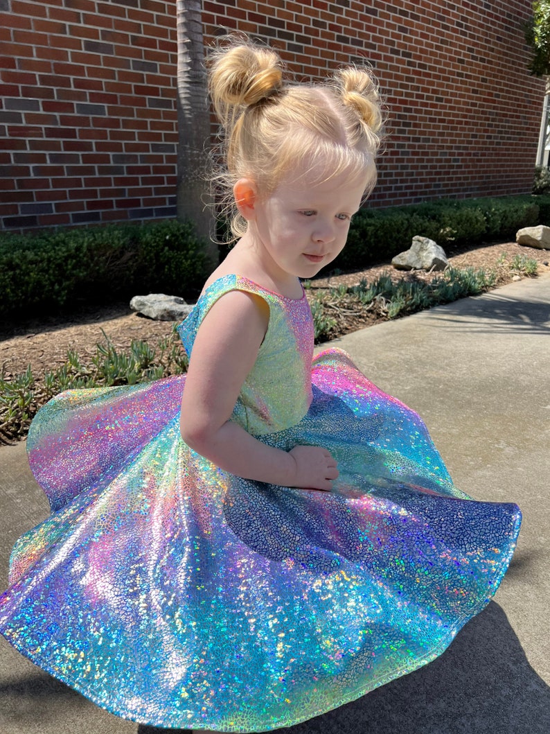Sparkly Rainbow Twirly Dress, Unicorn Obsessed, Birthday Dress, Gifts for Girls, Special Play Dress, Spinning Dress, Princess Party Dress image 2