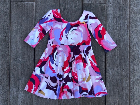 Abstract Roses Girls Twirl Dress Handmade By Fi And Me Pink Etsy