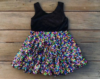 Sequin Velvet Girls Twirly Dress, Soft Sparkly Party Dress, Special Occasional, Holiday, Birthday, Bubble Skirt, Jewel Tones, by Fi and Me