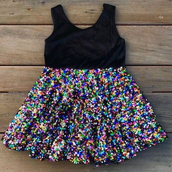 Sequin Velvet Girls Twirly Dress, Soft Sparkly Party Dress, Special Occasional, Holiday, Birthday, Bubble Skirt, Jewel Tones, by Fi and Me