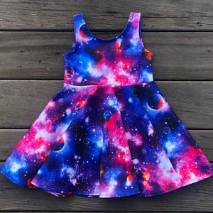 Galaxy Girls Twirly Dress, Space, Solar System, Planets, Quick Dry, Full Circle Skirt, Baithing Suit Fabric