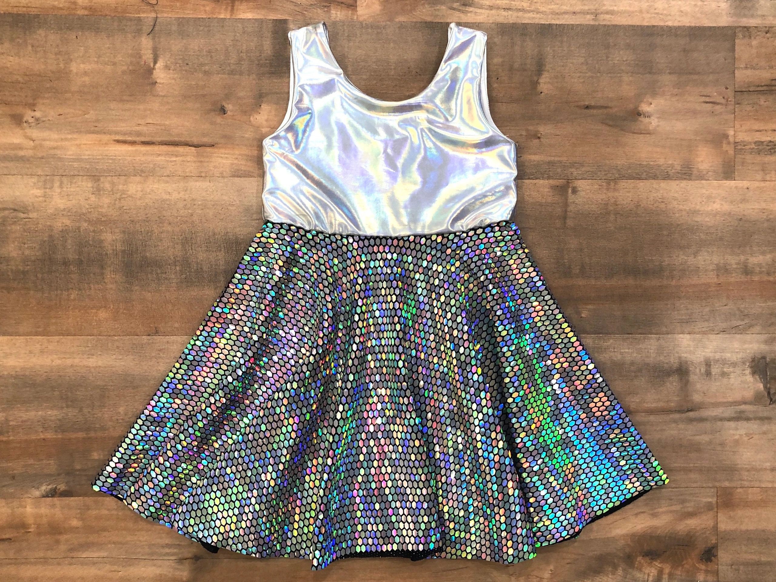silver metallic alien dress HDE Shiny Metallic Alien Costume Dress Futuristic Sleeveless Space Skater Dress  Silver 1X