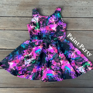 90s Neon Blacklight Party Dress: Rainbow Retro Dance Dress