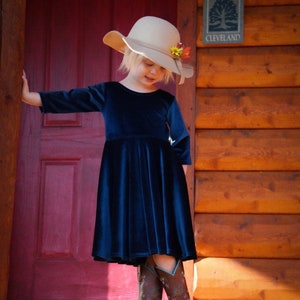 More Colors Available, Navy, Velveteen Girls Twirl Dress, Flower Girl, Full Circle Skirt, Super Twirly, Very Soft, Velvet