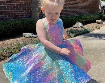 Girls Swift Sparkly Twirly Dress, Birthday Gift, Gift for girls, Spin Dress, Rainbow Dress, Pink, Lavender, Purple, Princess Party Dress