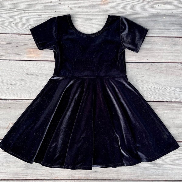 Girls Choral Academy Uniform, Black Velvet Twirly Dress, handmade by Fi and Me