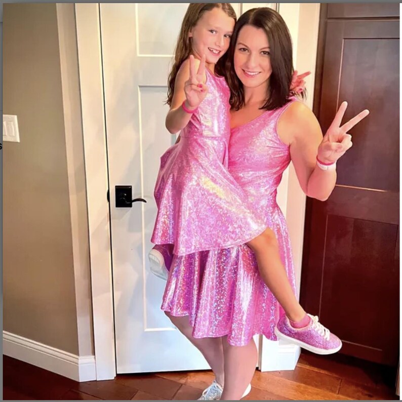 Matching Adult Twirly Dress: Sparkly Quick Dry Fabric, Full Circle Skirt image 2