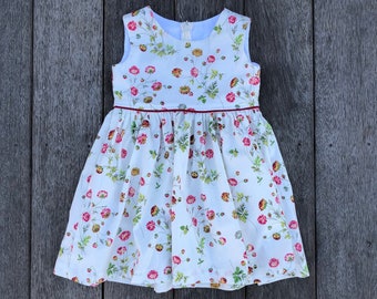 Floral Girls Sundress, Cotton Dress, Spring Time Floral Bouquets, Baby Dress, Girls Sundress, Dress, Cotton, White, Floral, Red, Pink, Green
