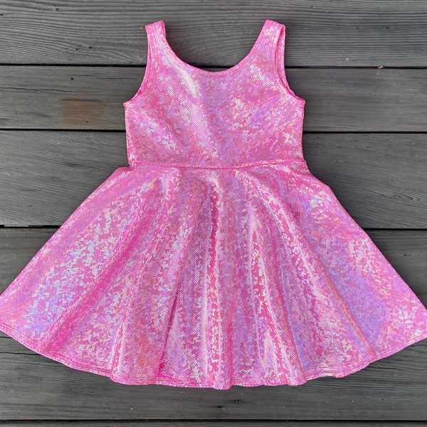 Pink Sparkly Girls Twirly Dress, Lavender, Purple, Shimmer Quick Dry, handmade by Fi and Me, Full Circle Skirt, Bathing Suit Fabric