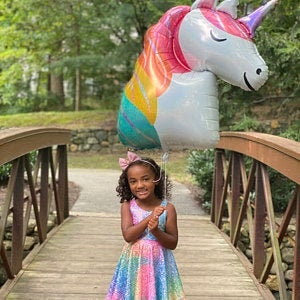 Sparkly Rainbow Twirly Dress, Unicorn Obsessed, Birthday Dress, Gifts for Girls, Special Play Dress, Spinning Dress, Princess Party Dress image 6