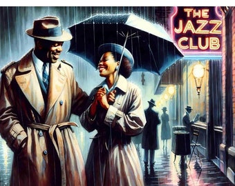1950s Rainy Jazz Club Art Print: African American Couple (Digital Download)