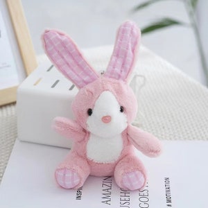 cartoon plush folded-ear rabbit keychain Cute little girlish bunny pendant,