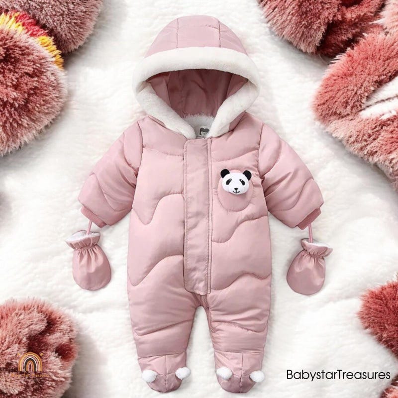 Baby Winter Quilted Hooded Suit with Panda Patch – 2-Piece Set main image 0