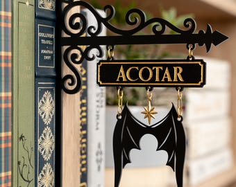 ACOTAR Bookshelf Tavern Sign | A Court of Thorns and Roses Book Nook Decor | Night Court Wings and Star | Sarah J Maas Fan Gift