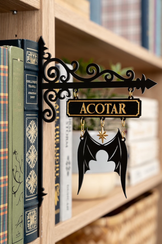 ACOTAR Bookshelf Tavern Sign | A Court of Thorns and Roses Book Nook Decor | Night Court Wings and Star | Sarah J Maas Fan Gift