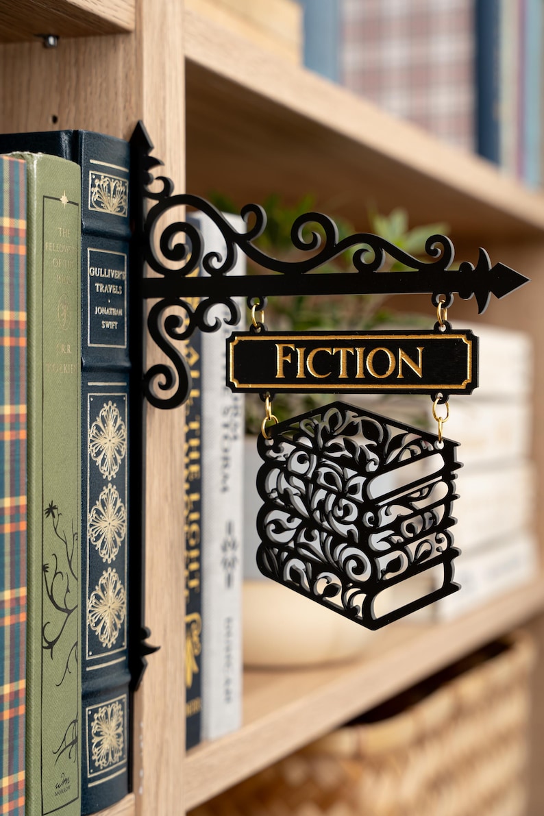Book Tavern Signs, Handcrafted Bookshelf Dividers, Bookshelf Decor, Home Library Decor, Book Gift, Library Organizers image 14